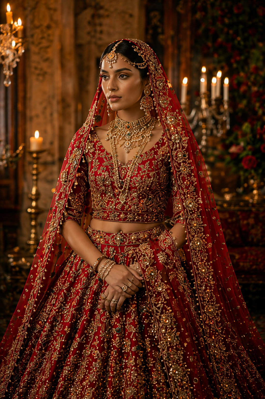 Luxury Red Bridal Lehenga with Zardozi Embroidery | Designer Wedding Wear by Kothi Couture