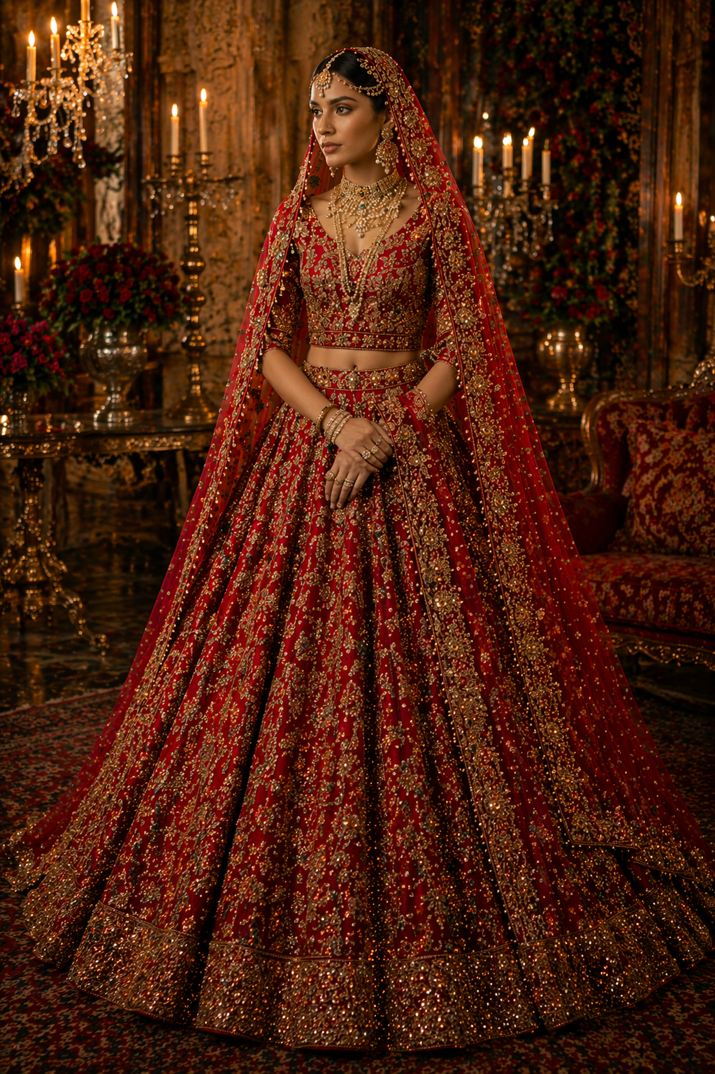 Luxury Red Bridal Lehenga with Zardozi Embroidery | Designer Wedding Wear by Kothi Couture