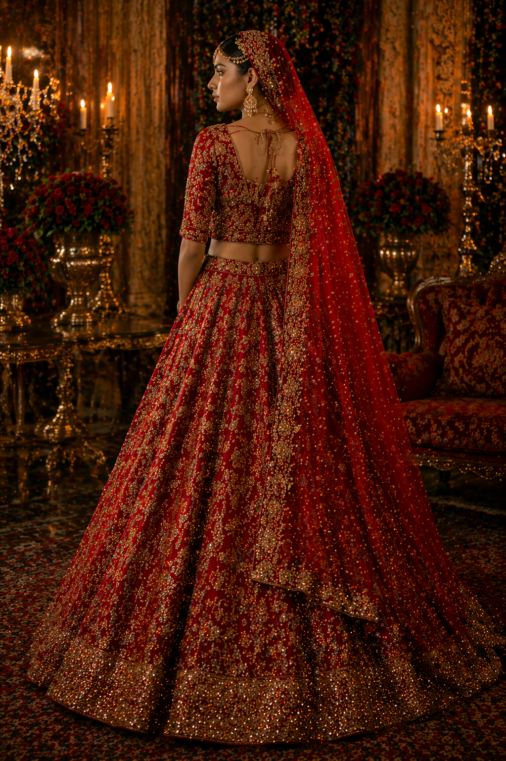 Luxury Red Bridal Lehenga with Zardozi Embroidery | Designer Wedding Wear by Kothi Couture