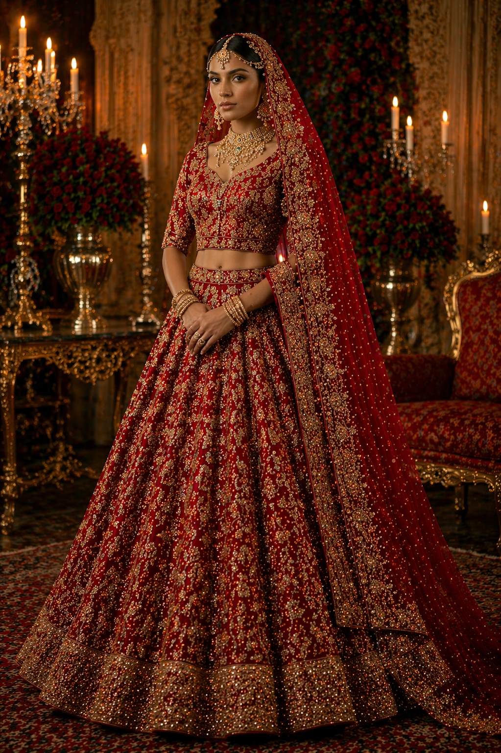 Luxury Red Bridal Lehenga with Zardozi Embroidery | Designer Wedding Wear by Kothi Couture