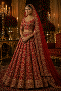 Luxury Red Bridal Lehenga with Zardozi Embroidery | Designer Wedding Wear by Kothi Couture