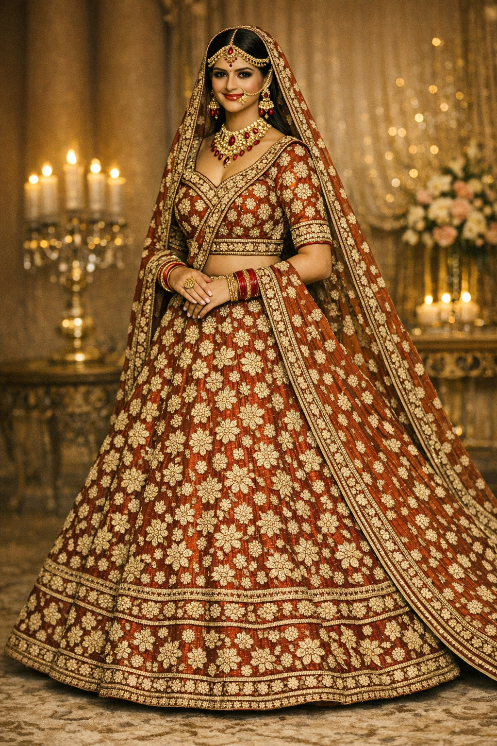 Heritage Bridal Lehenga in Deep Red — Handcrafted Punjabi Couture by Kothi Couture